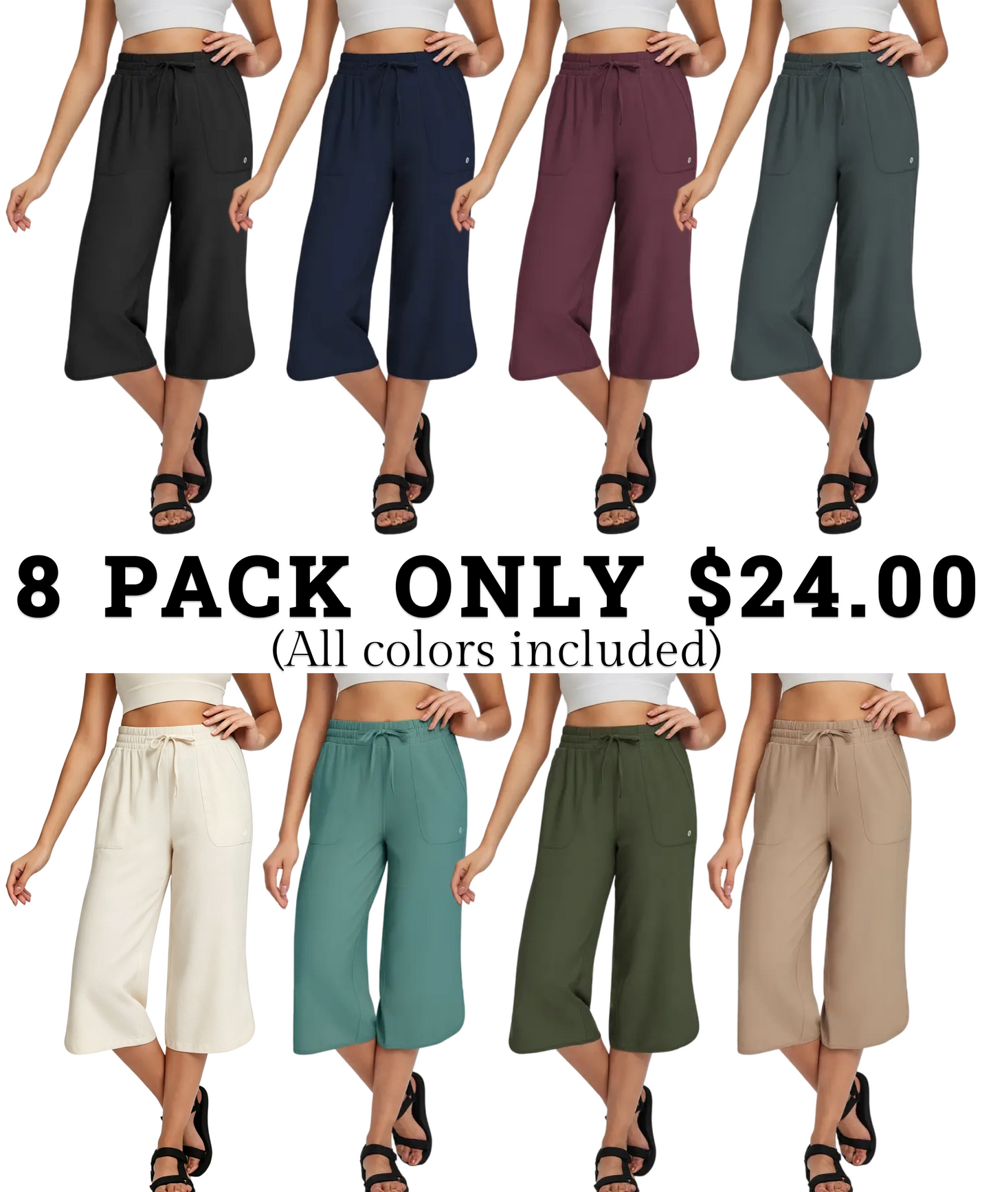 Women's High-Waisted Stretch Capri Pants – Lightweight Casual Summer Cropped Trousers