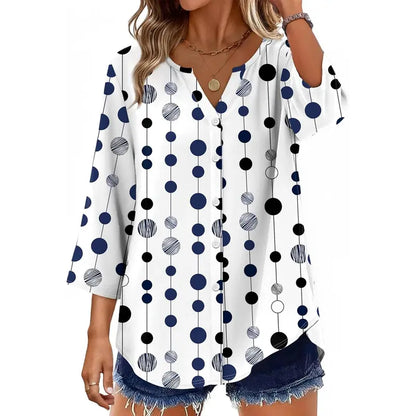 Women's V-Neck Button Down Blouse – Casual Loose Fit Summer Shirt
