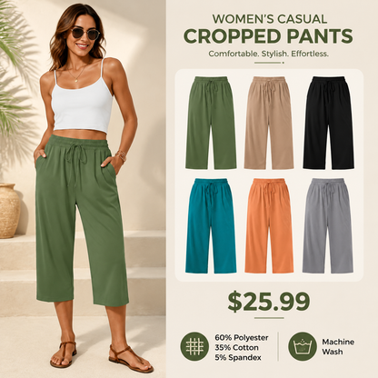 Women’s High Waist Capri Pants – Lightweight Stretch Casual Summer Trousers