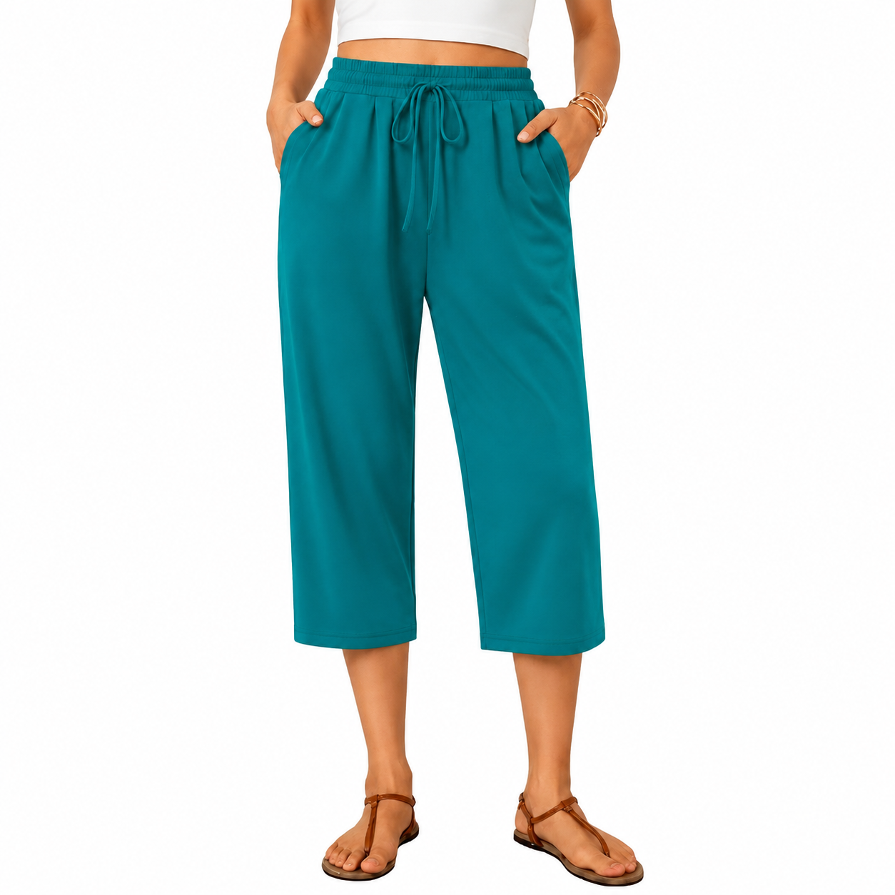 Women’s High Waist Capri Pants – Lightweight Stretch Casual Summer Trousers