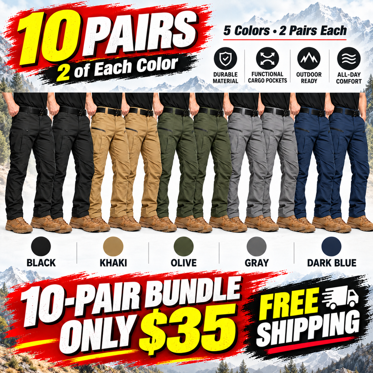 Men's Ripstop Water-Resistant Tactical Cargo Pants