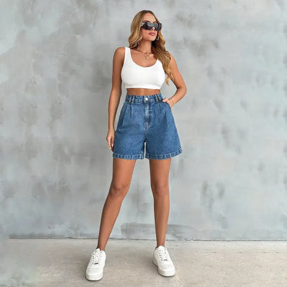 Women High Waisted A Line Bermuda Denim Shorts Stretchy 2026 Summer Casual Bottoms Summer Vibes