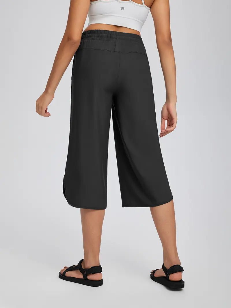Women's High-Waisted Stretch Capri Pants – Lightweight Casual Summer Cropped Trousers