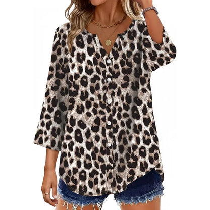 Women's V-Neck Button Down Blouse – Casual Loose Fit Summer Shirt