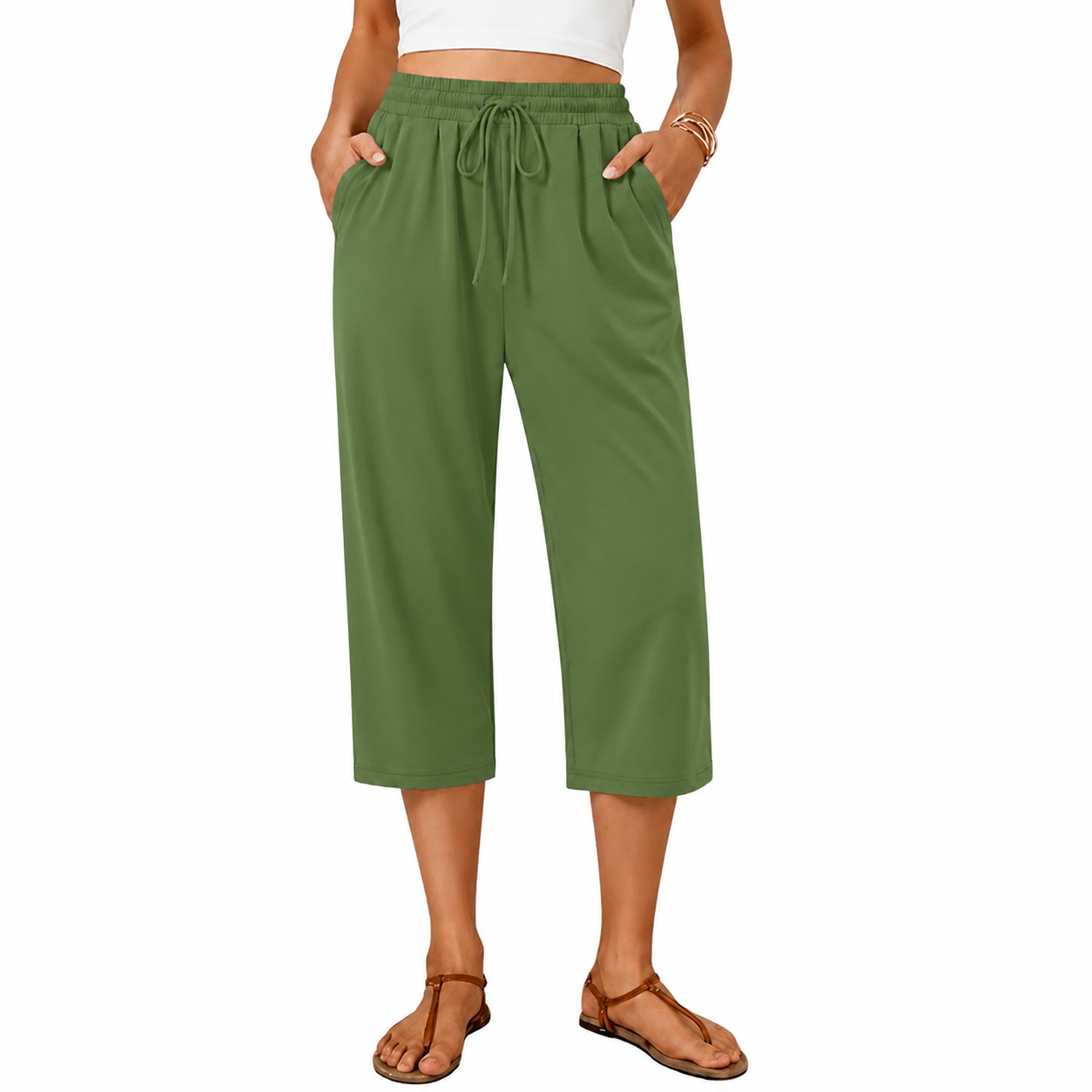 Women’s High Waist Capri Pants – Lightweight Stretch Casual Summer Trousers