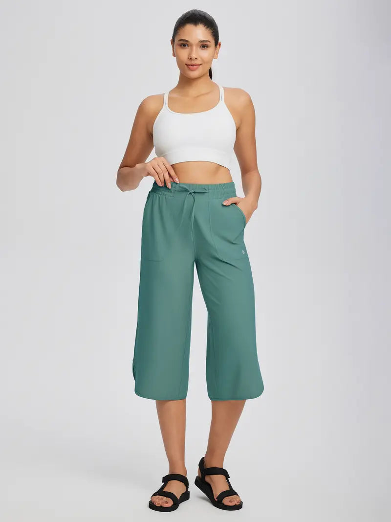 Women's High-Waisted Stretch Capri Pants – Lightweight Casual Summer Cropped Trousers