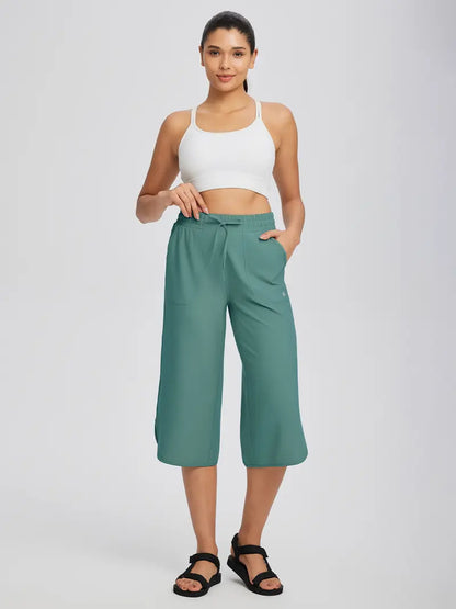 Women's High-Waisted Stretch Capri Pants – Lightweight Casual Summer Cropped Trousers