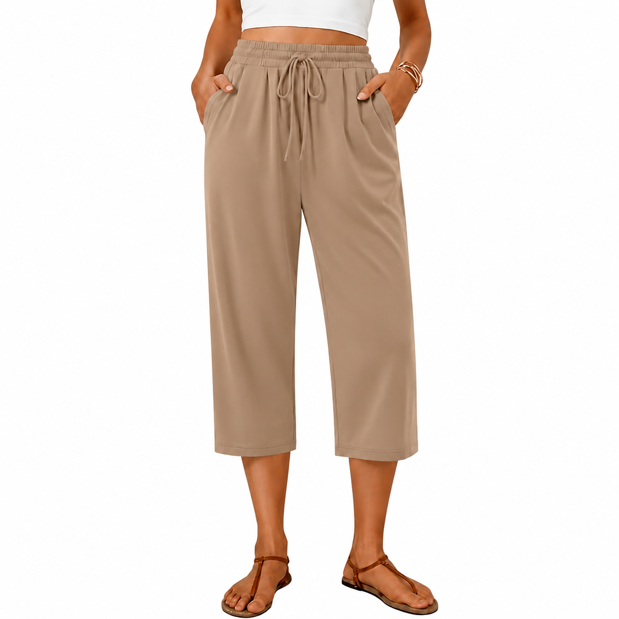 Women’s High Waist Capri Pants – Lightweight Stretch Casual Summer Trousers