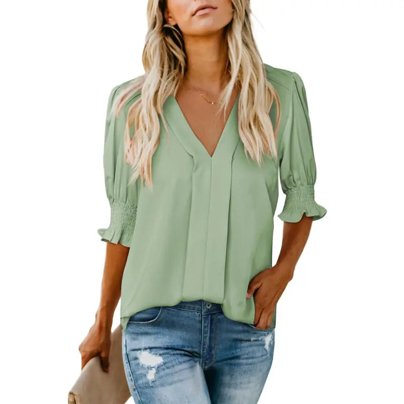 Women's Lightweight Floral Blouse – Casual Loose Fit V-Neck Summer Top