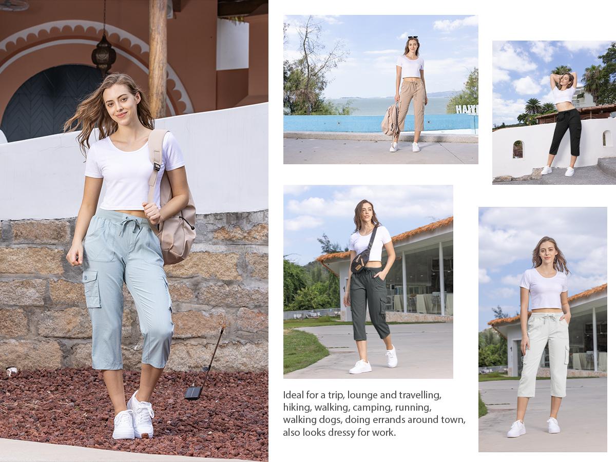 Women’s Summer Cargo Capri Pants – Plus Size Lightweight Casual Cropped Pants with Pockets
