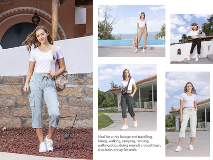 Women’s Summer Cargo Capri Pants – Plus Size Lightweight Casual Cropped Pants with Pockets