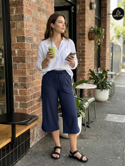 Women's High-Waisted Stretch Capri Pants – Lightweight Casual Summer Cropped Trousers