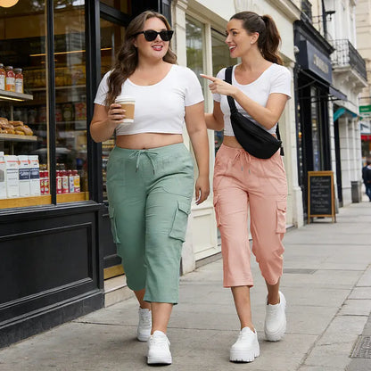 Women’s Summer Cargo Capri Pants – Plus Size Lightweight Casual Cropped Pants with Pockets