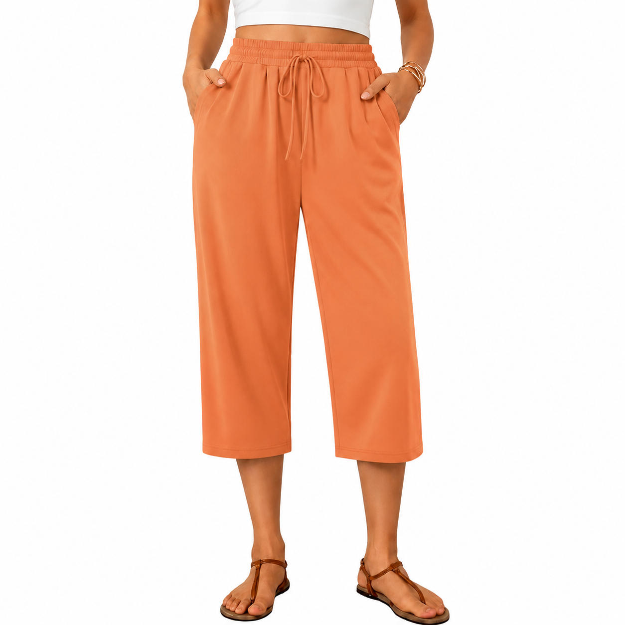 Women’s High Waist Capri Pants – Lightweight Stretch Casual Summer Trousers