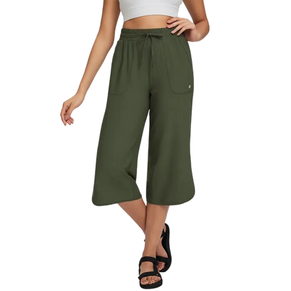 Women's High-Waisted Stretch Capri Pants – Lightweight Casual Summer Cropped Trousers