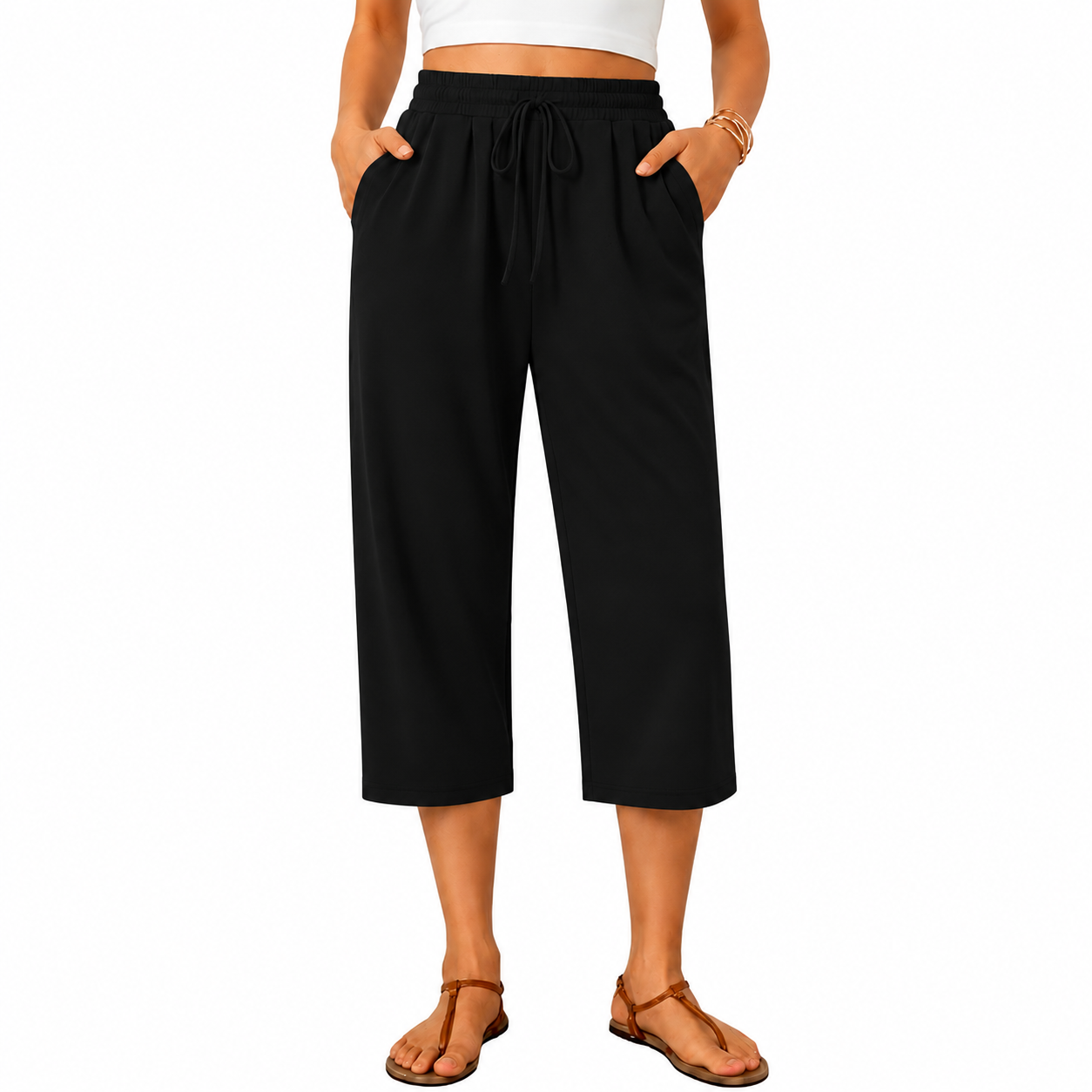 Women’s High Waist Capri Pants – Lightweight Stretch Casual Summer Trousers