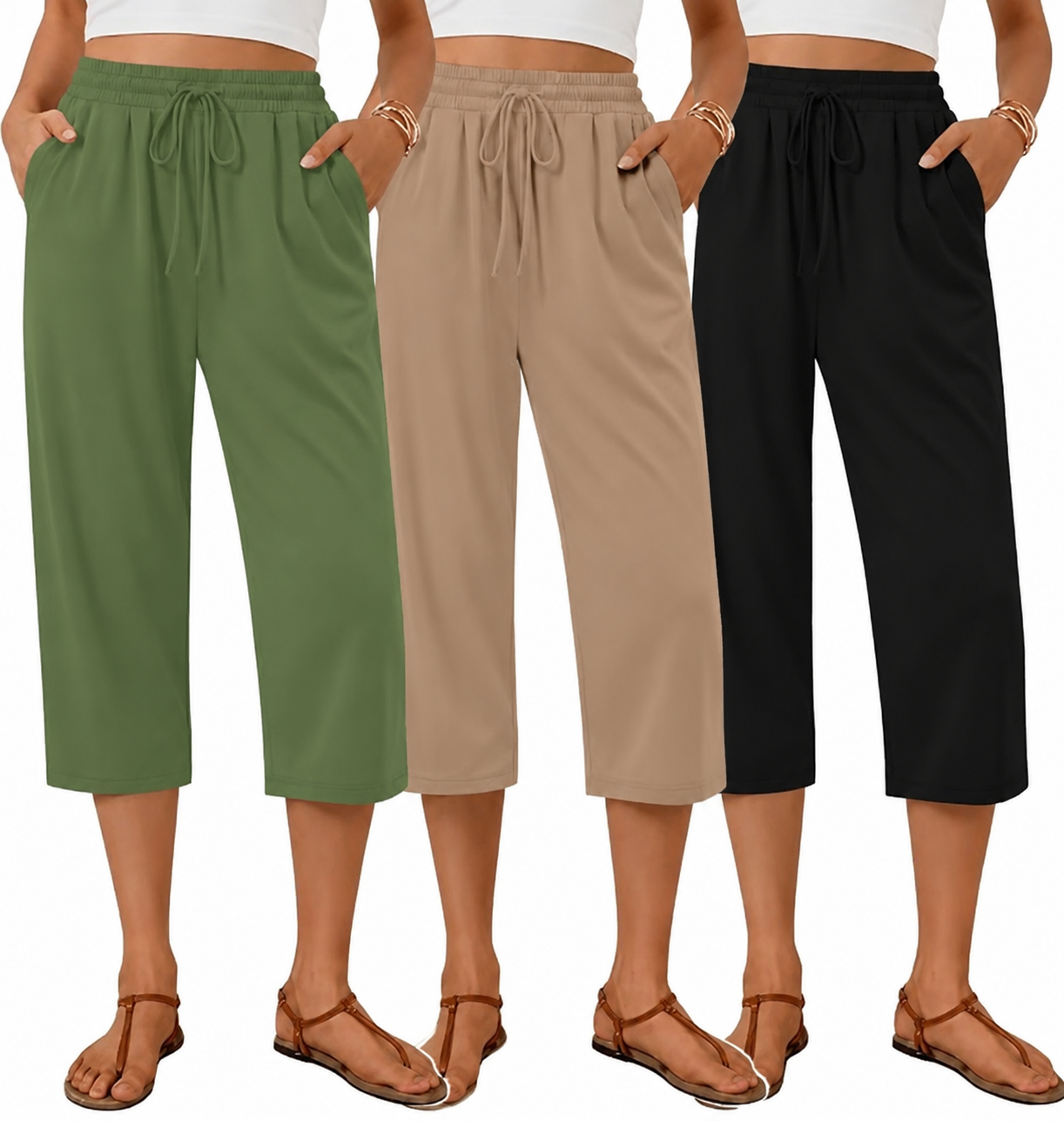 Women’s High Waist Capri Pants – Lightweight Stretch Casual Summer Trousers