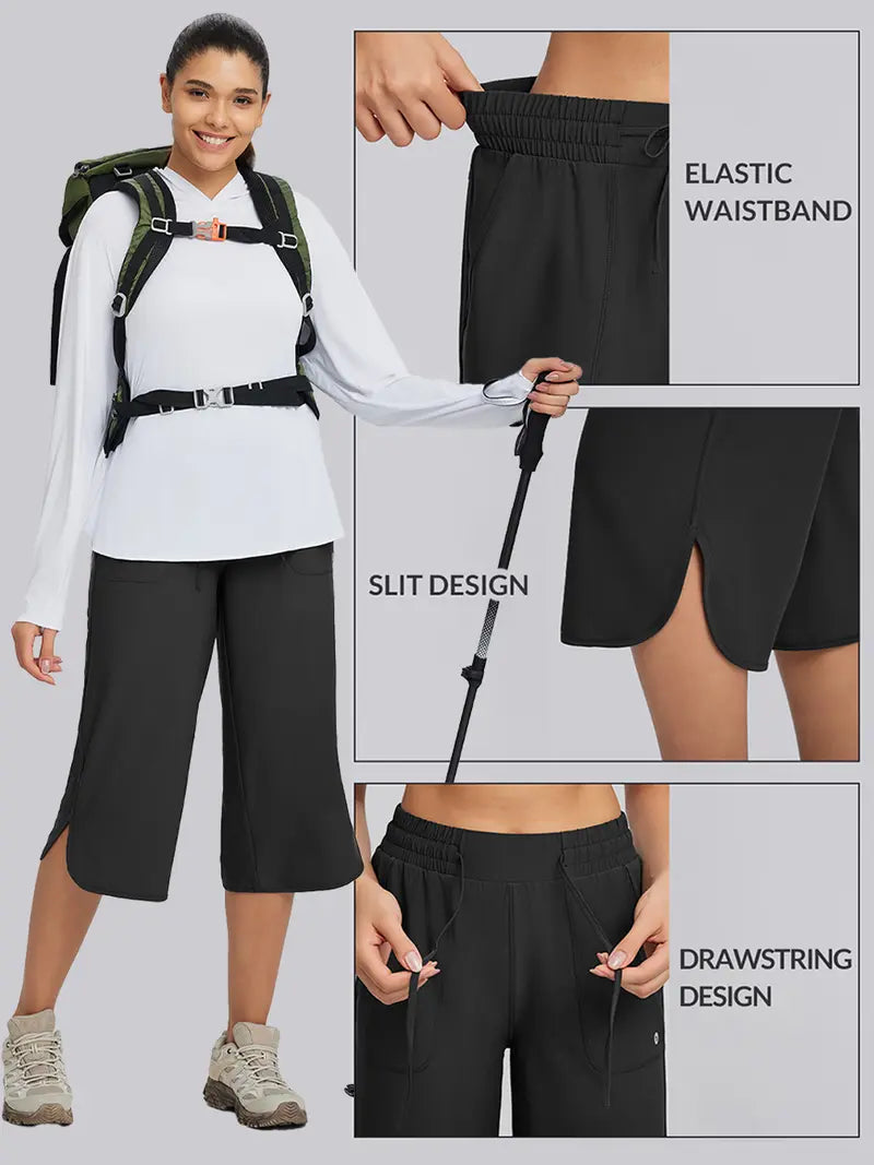 Women's High-Waisted Stretch Capri Pants – Lightweight Casual Summer Cropped Trousers