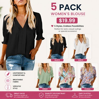 Women's Lightweight Floral Blouse – Casual Loose Fit V-Neck Summer Top