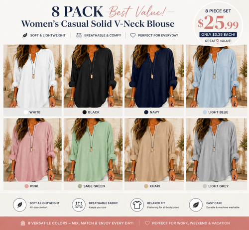 Women's Casual Solid V-Neck Blouse