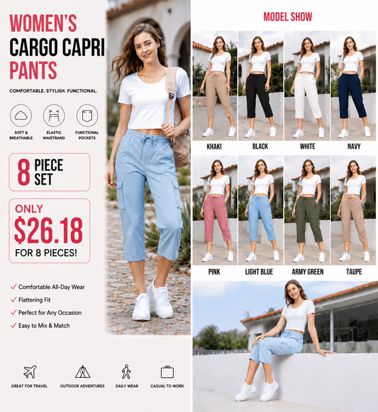 Women’s Summer Cargo Capri Pants – Plus Size Lightweight Casual Cropped Pants with Pockets