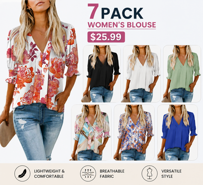 Women's Lightweight Floral Blouse – Casual Loose Fit V-Neck Summer Top