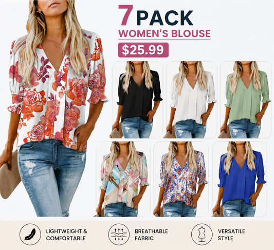 Women's Lightweight Floral Blouse – Casual Loose Fit V-Neck Summer Top