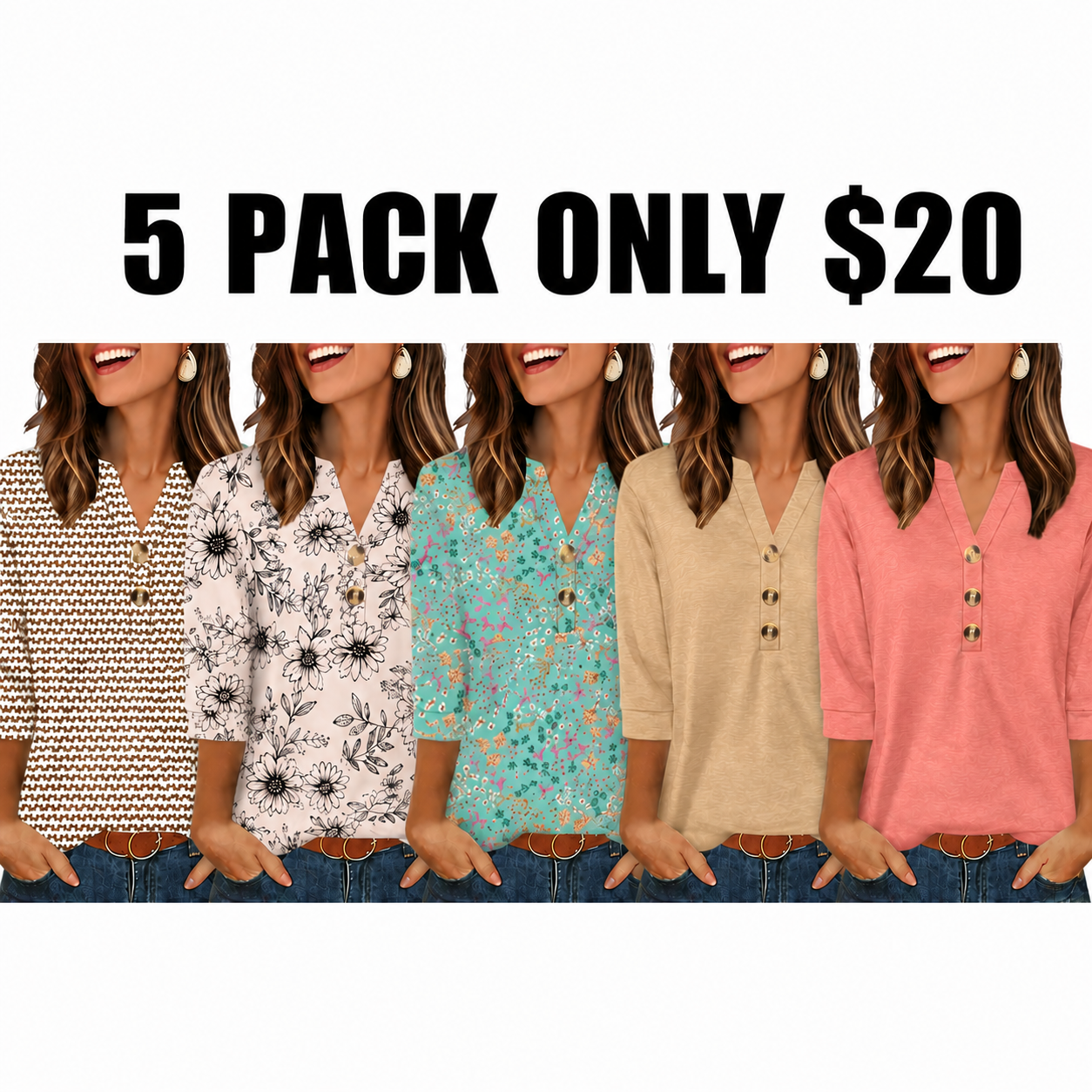Womens Tops 3/4 Sleeve Heley Shirts for Women Summer Fashion Blouses