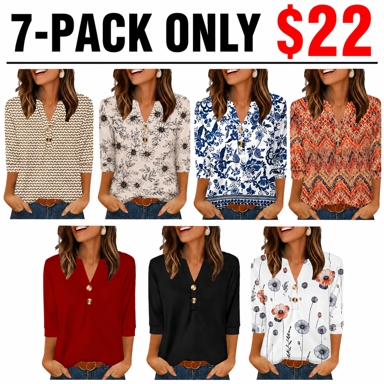 Womens Tops 3/4 Sleeve Heley Shirts for Women Summer Fashion Blouses