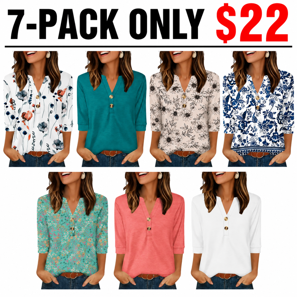 Womens Tops 3/4 Sleeve Heley Shirts for Women Summer Fashion Blouses