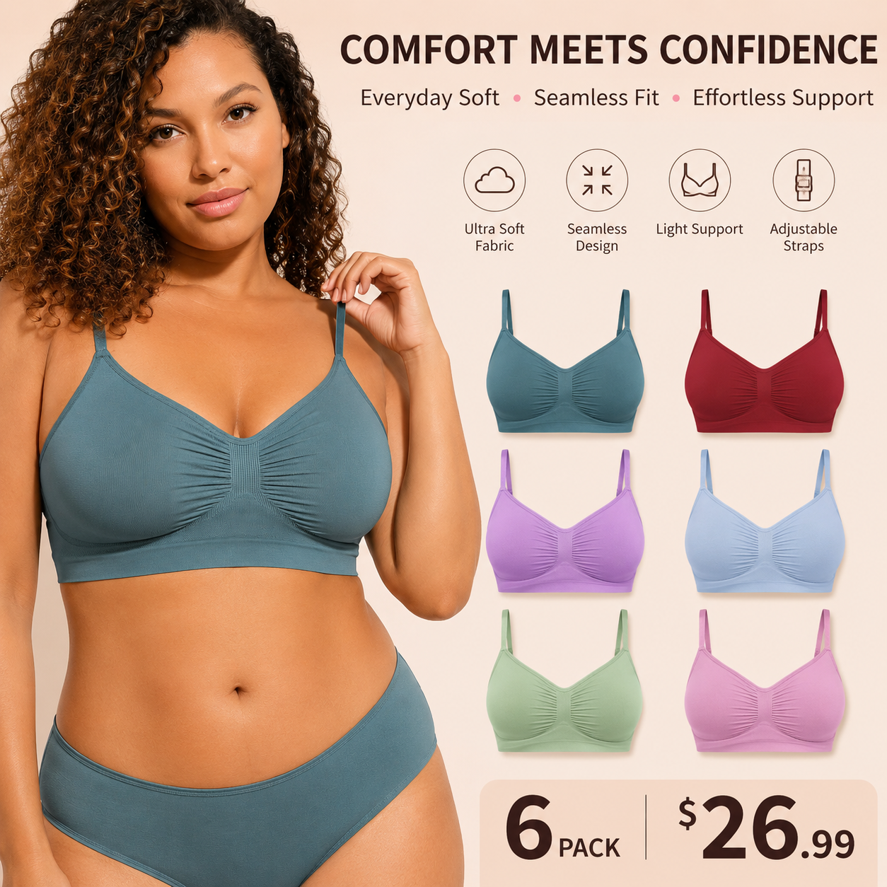 Women's Wireless Bra Comfort Bralettes No Underwire Unlined Cami Bra Seamless Tshirt Bras Sports Bra Bralette Basic Comfortable Fit Womenswear Everyday Up to 44DD Summervibes