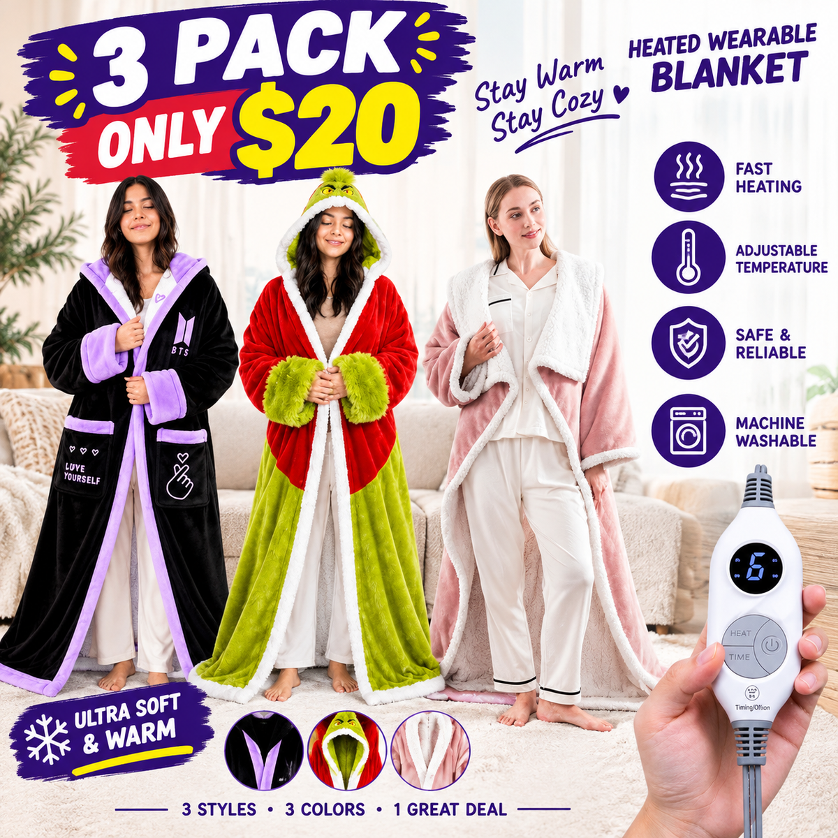 🔥Wearable Heated Blanket with Foot Pocket Sherpa🔥Overheat Protection & Auto Shut-Off