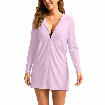 Women's UPF 50+ Sun Protection Swim Crochet Bikini Cover Up Full Zipper Hoodie Long Jacket SPF Lightweight Beach Cover Ups for Women SummerVibes