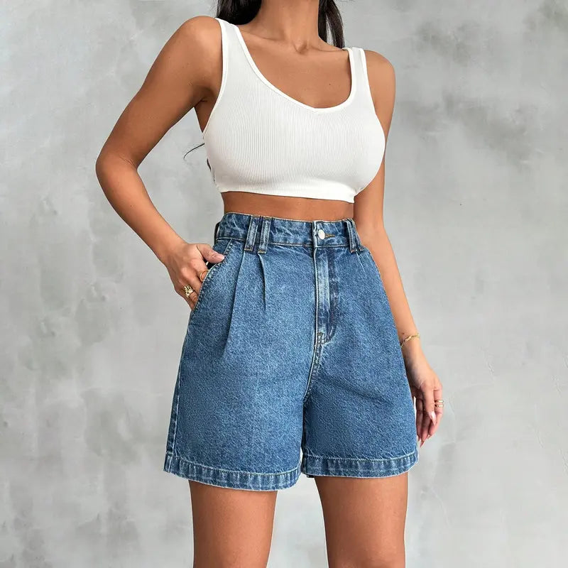 Women High Waisted A Line Bermuda Denim Shorts Stretchy 2026 Summer Casual Bottoms Summer Vibes