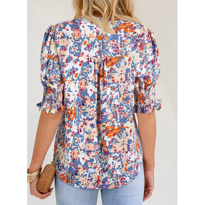Women's Lightweight Floral Blouse – Casual Loose Fit V-Neck Summer Top