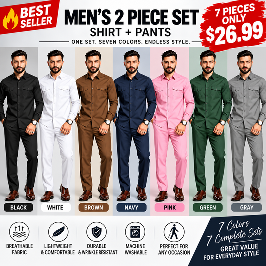 Men Two Piece Polyester Shirt Pants Set