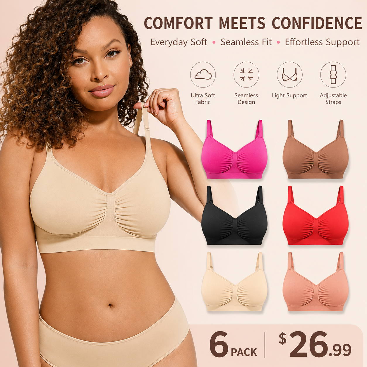 Women's Wireless Bra Comfort Bralettes No Underwire Unlined Cami Bra Seamless Tshirt Bras Sports Bra Bralette Basic Comfortable Fit Womenswear Everyday Up to 44DD Summervibes