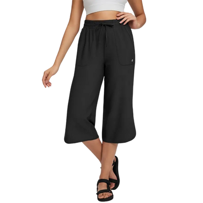 Women's High-Waisted Stretch Capri Pants – Lightweight Casual Summer Cropped Trousers