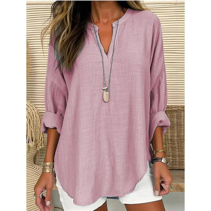 Women's Casual Solid V-Neck Blouse