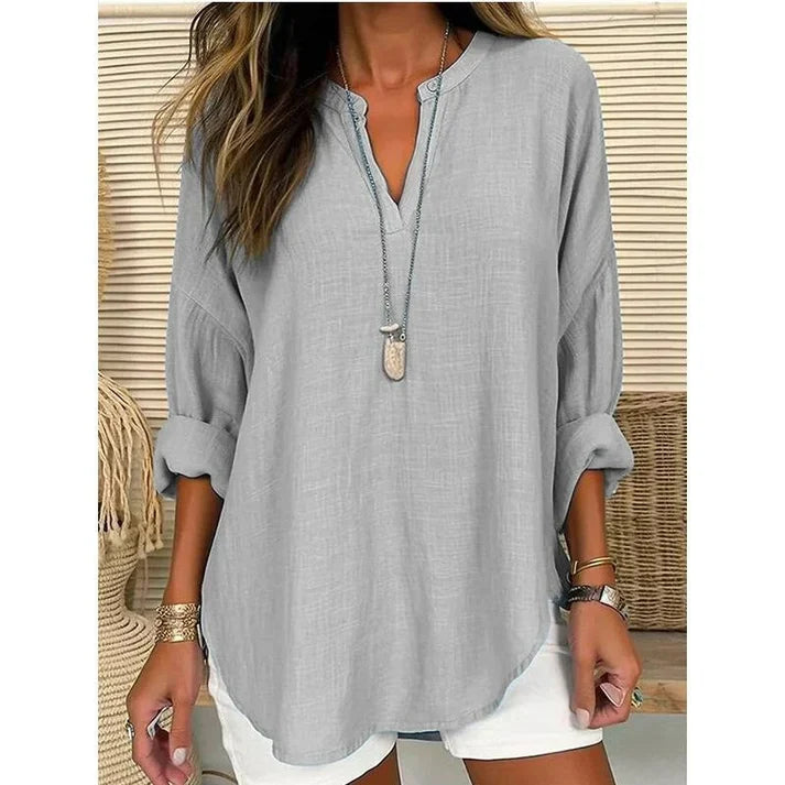 Women's Casual Solid V-Neck Blouse