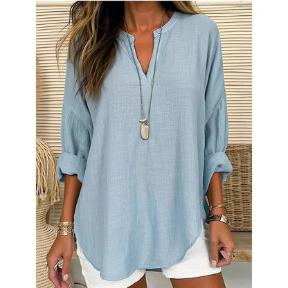 Women's Casual Solid V-Neck Blouse